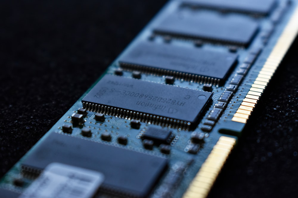 a macro shot of a computer RAM