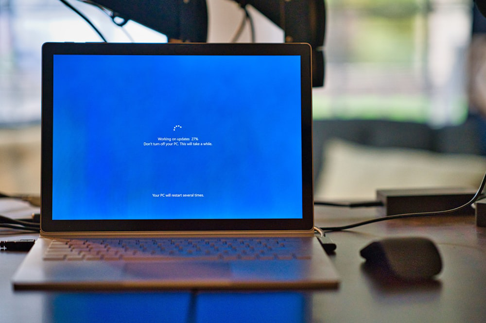 a laptop with a blue screen