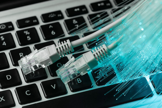 A home network setup with routers, cables, and devices connected.