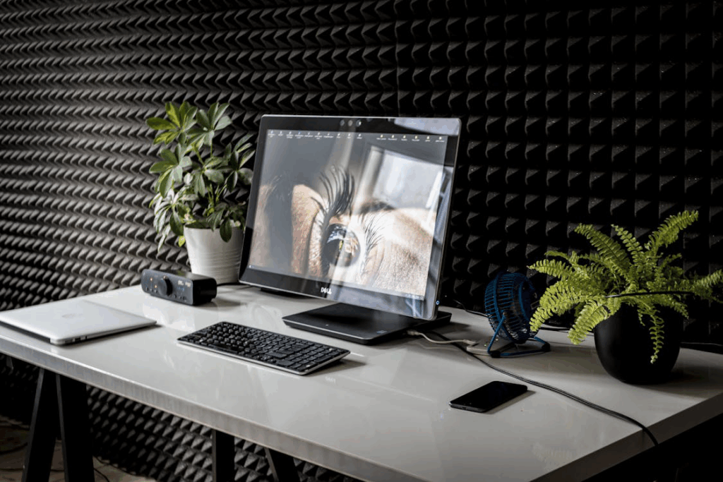 A home computer and laptop on a table