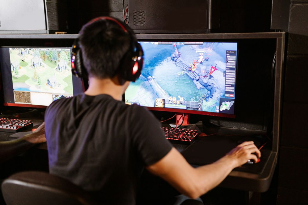A person playing a video game on a PC