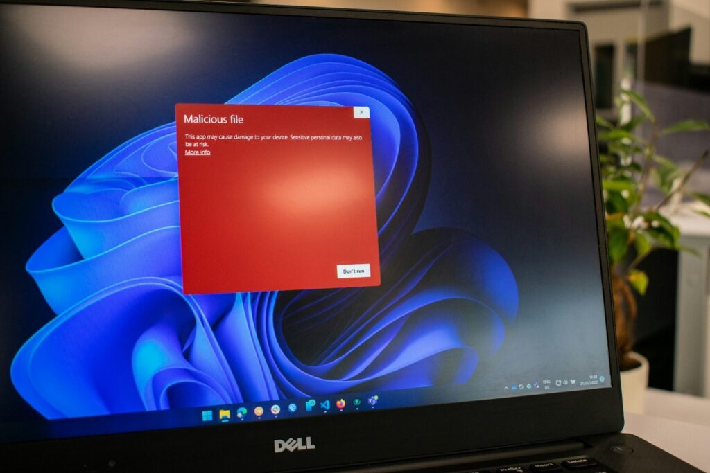 Warning message on a laptop