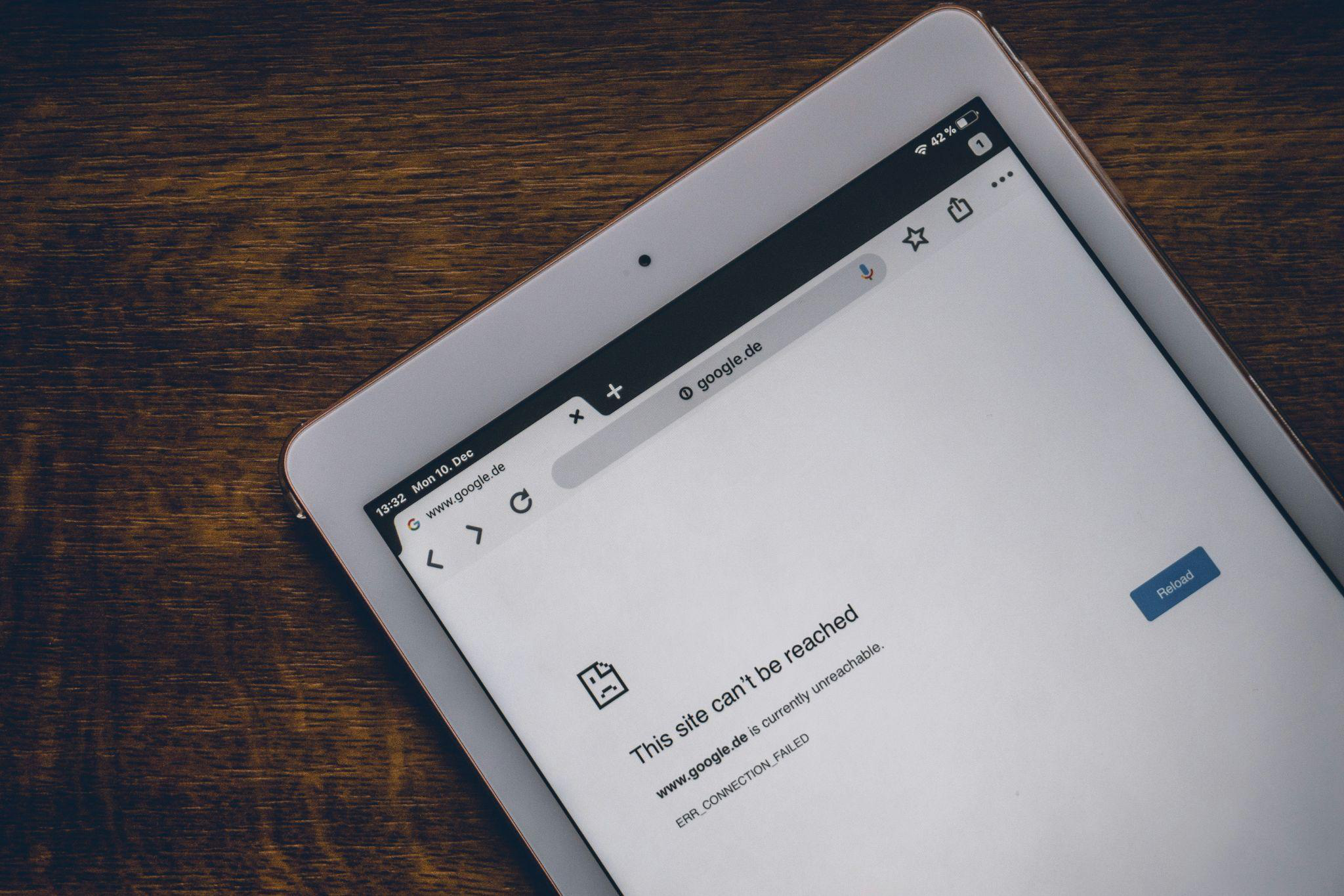An iPad displaying a poor network connection